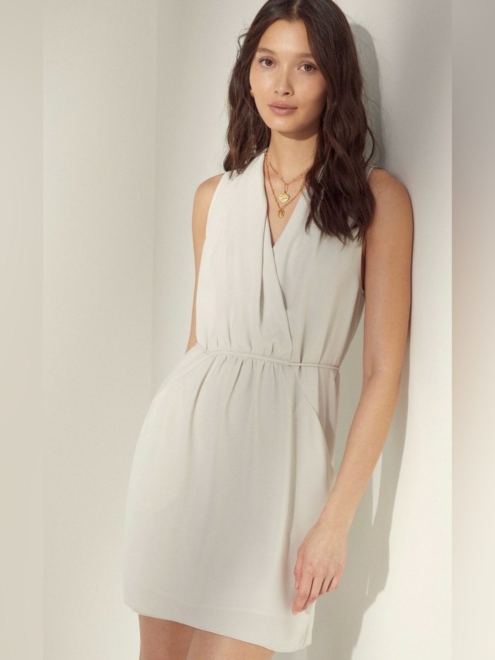 Wilfred Sabine Sleeveless V-Neck Cream Wrap Dress
